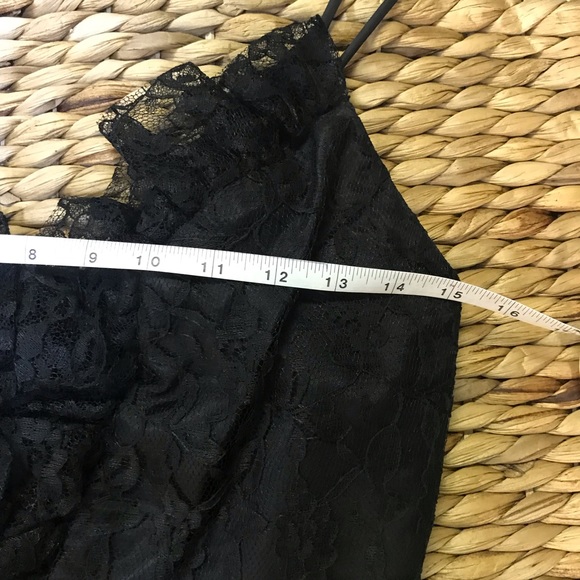 VINTAGE 80’s Women’s S Black Lace Plunging Evening Dress with Bow - Picture 10 of 15